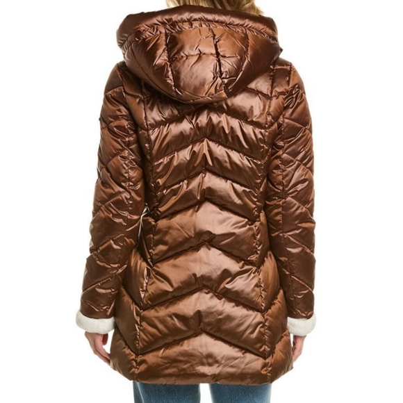 NWT Laundry by Shelli Segal puffer jacket with hood in cognac size medium - Picture 2 of 16